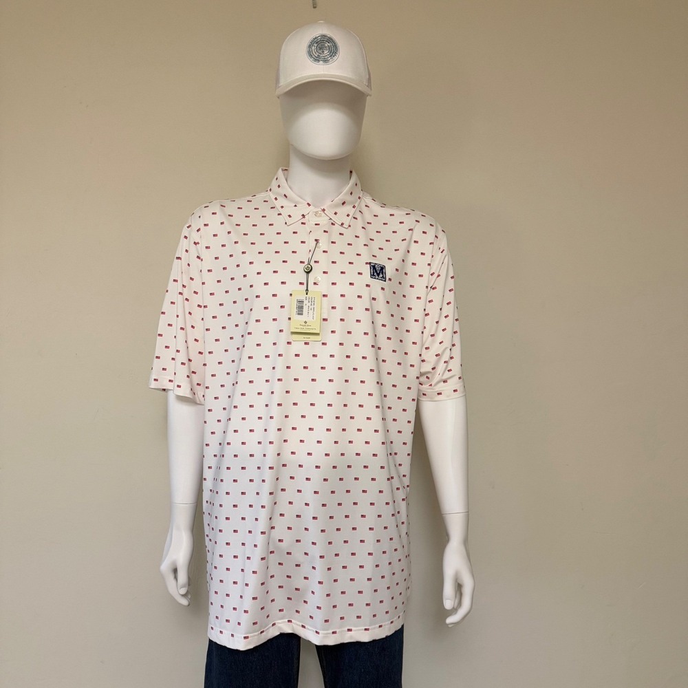 Donald Ross Golf Sportswear Mens XL Polo Shirt‎ White American Flag Print NWT